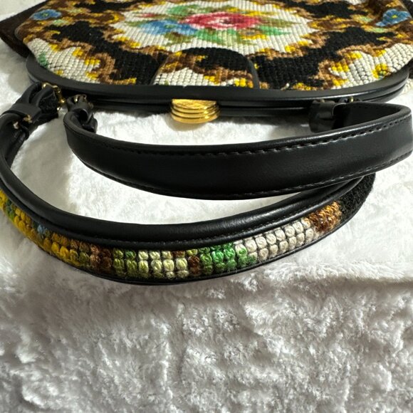 Vintage Garay Made In USA Carpet Satchel Handbag Dual Handles & Brass Accents - Picture 12 of 12